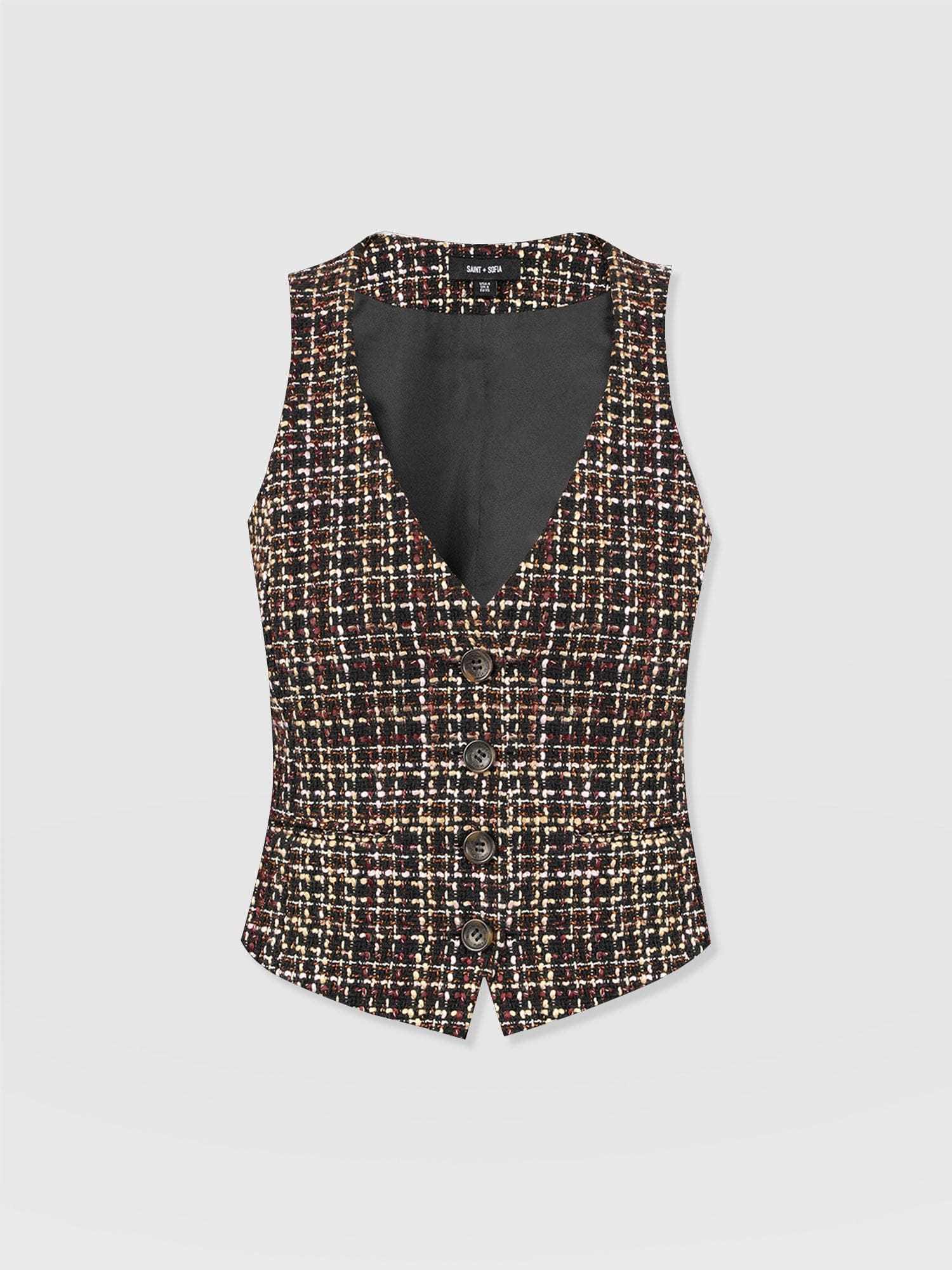 Astrid Waistcoat - Black/Burgundy/Gold Boucle - Women's Jackets | Saint + Sofia® USA